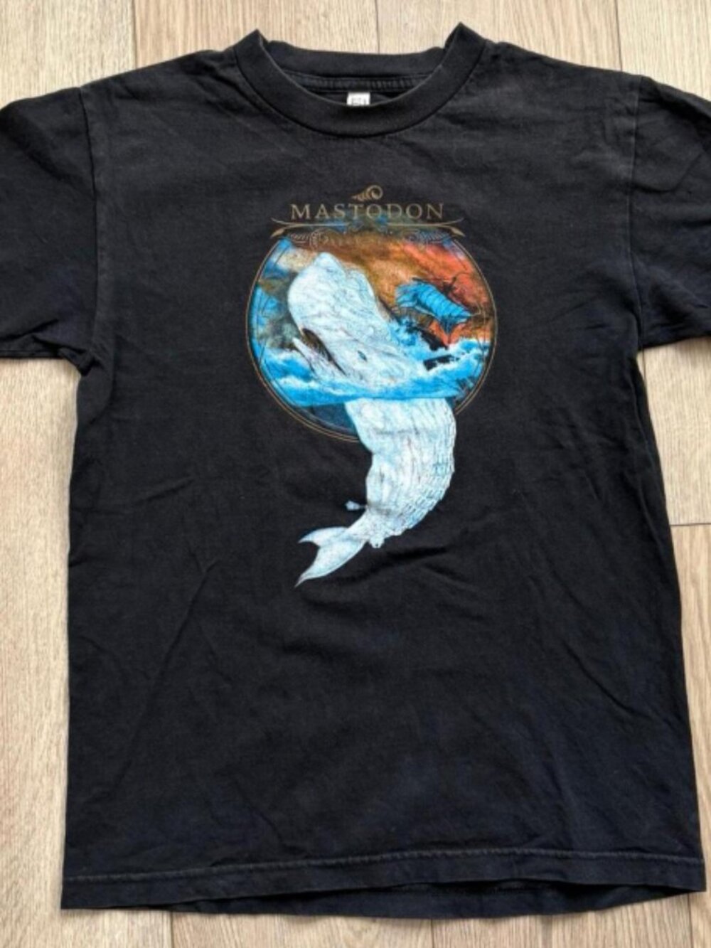 Mastodon band retro whale print black short sleeved T-shirt